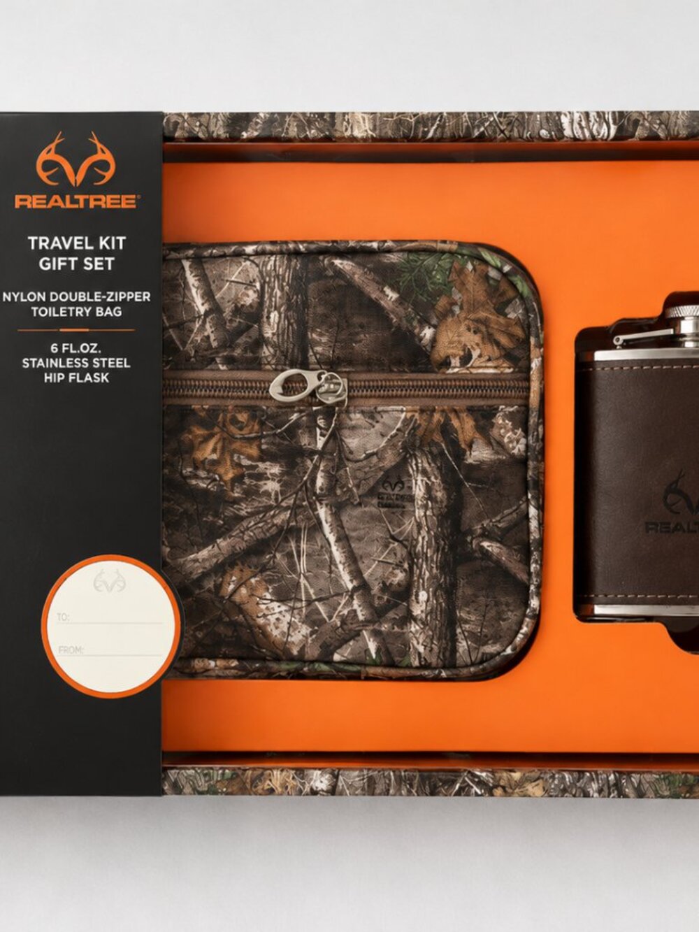 Realtree Camo Travel Kit Gift Set Toiletry Bag + 6oz Hip Flask Hunting